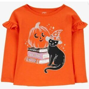 NWT. CARTER'S Girls Orange Halloween Cat Long Sleeve Tee